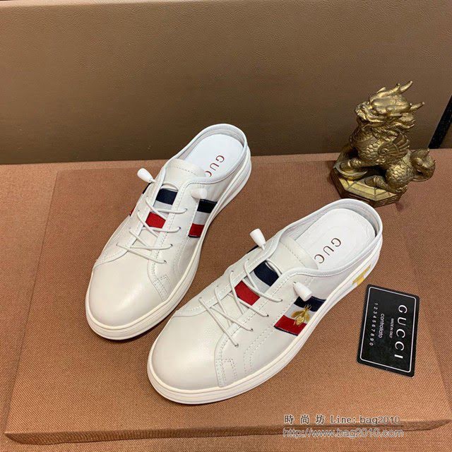 GUCCI男鞋 2019古奇GUCCI官網最新款 古馳半拖休閒時尚男鞋 Gucci白色半拖鞋  hdnx1131